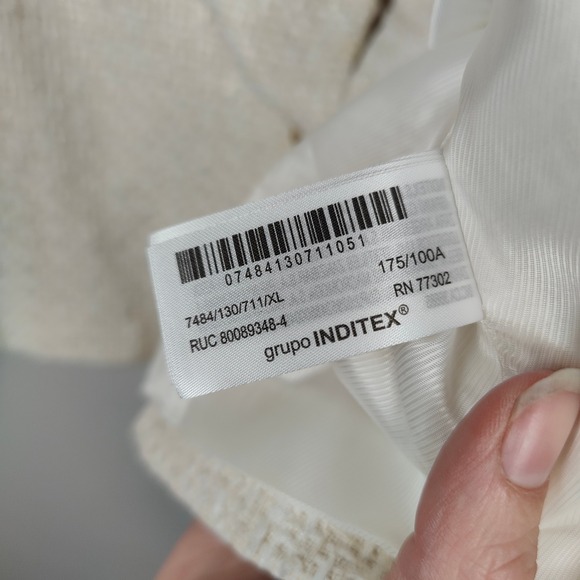 Zara Textured Jacket Womens XL Cream‎ Gold Button Preppy Classic Tweed Holiday - Picture 7 of 9